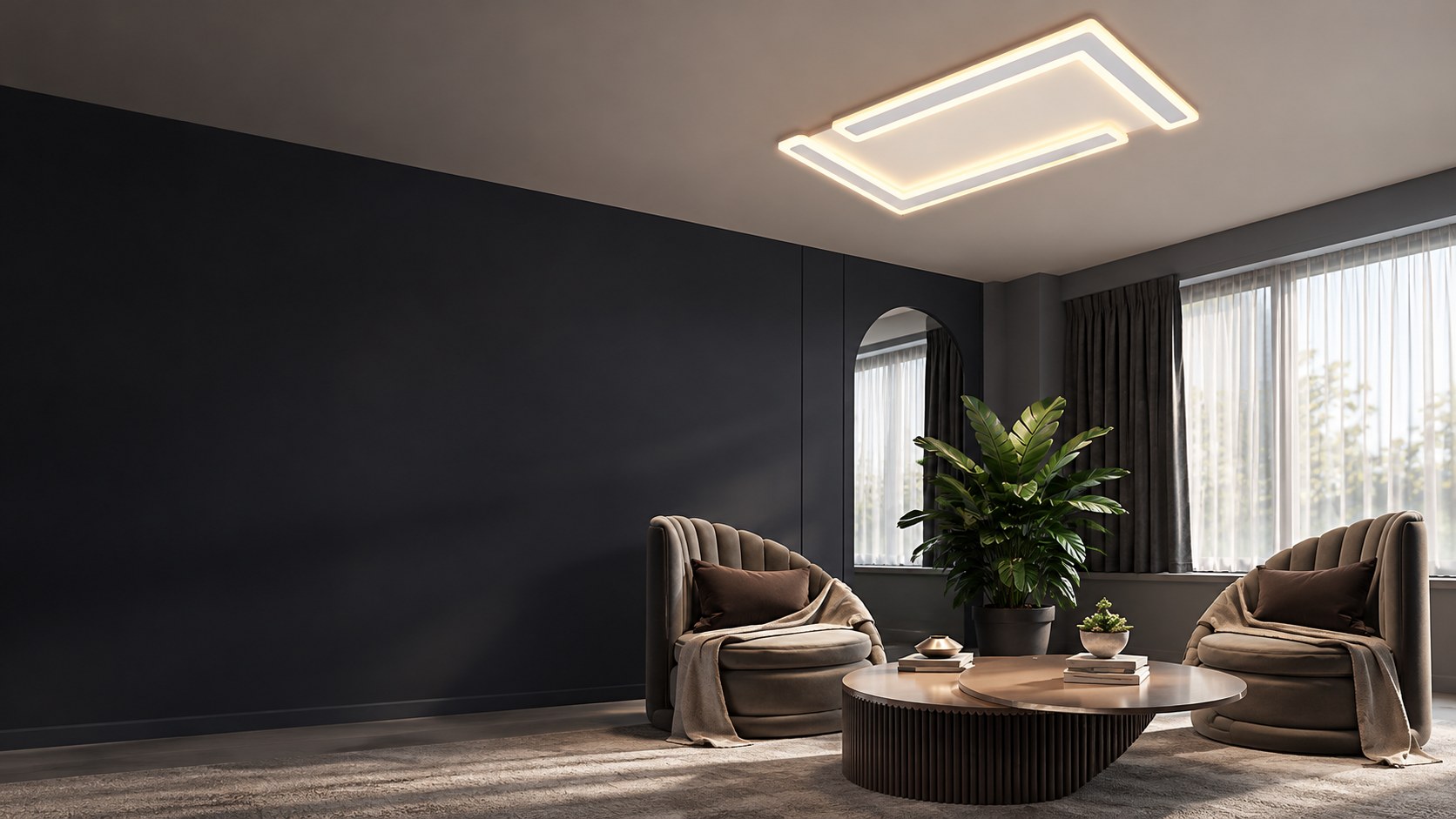 Rectangular double-loop LED ceiling light in a contemporary roomslider_item_LFLh6v